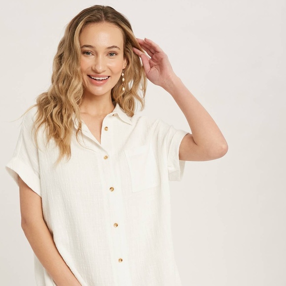 Dresses & Skirts - Button Up Shirt Dress With Pocket - Ivory
